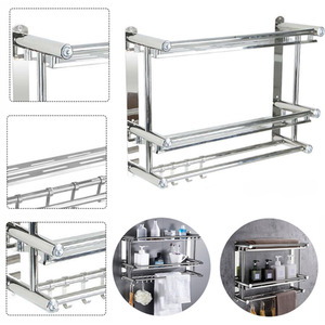 Chrome Bathroom Shelves with Towel Rail - Chrome by Livingandhome