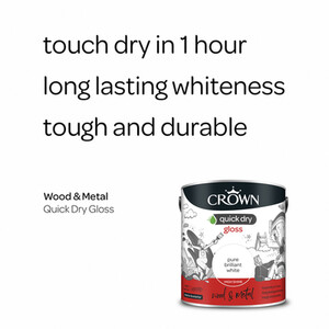 Crown Quick Dry Wood and Metal Gloss - Pure Brilliant White / 2.5l by Crown Paints