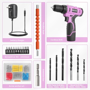 Cordless Drill Set 12V Electric Screwdriver Kit - Pink