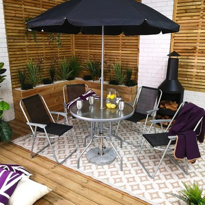 Samuel Alexander 4 Seater Garden Table And Chairs Set Dining Set With Parasol - Black & Grey by Samuel Alexander
