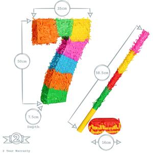 Number 7 Cardboard Pinata, Stick and Blindfold Set - Multi by Fax Potato