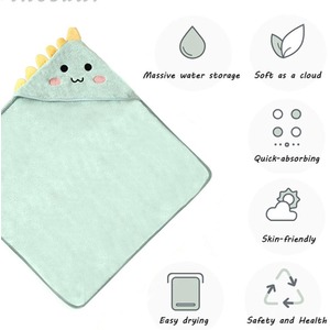 Ultra Soft Coral Fleece Hooded Baby Towel Dinosaur Design - Green by Dyzi