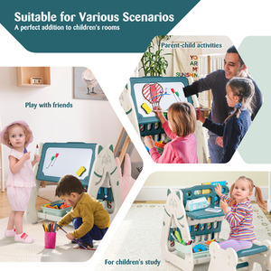 3-in-1 Kids Art Easel with Stool - Green by Costway