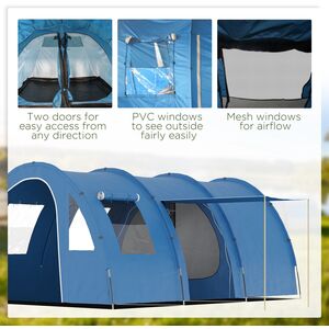 Outsunny 5-6 Man Camping Tent with Two Room and Carry Bag - Blue by Outsunny