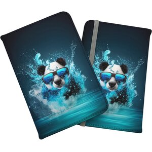 Panda With Glasses Splashart Water Passport Cover - Blue by Warren Reed - Designer