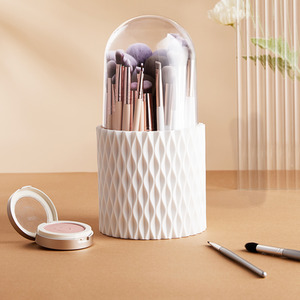 Cylinder Rotating Makeup Brush Organizer - White by Livingandhome