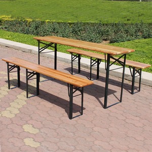 BIRCHTREE Outdoor Wooden Folding Beer Table Bench Set - Natural by BIRCHTREE