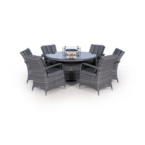 Arizona Fire Pit Round Rattan Patio Dining Set - Grey / 6 by Giardino