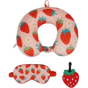 Strawberry Travel Pillow Mask and Tag Set - Multicolour