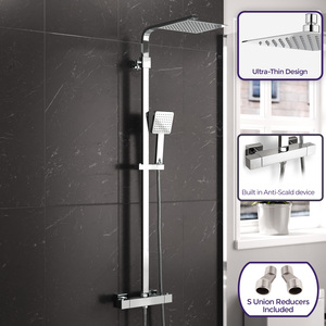 Nes Home Square Exposed Thermostatic Mixer Shower Set Shower Head - Chrome by Nes Home