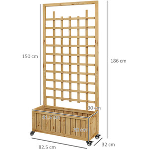 Outsunny Raised Garden Bed Trellis Planter with Wheels and Bed Liner - Natural wood finish / 54l by Outsunny