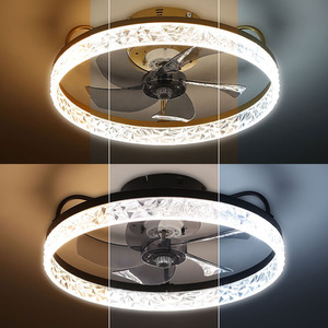 Dimmable Tri-Color Ceiling Fan Light with Crystal Halo Ring - Black by Livingandhome