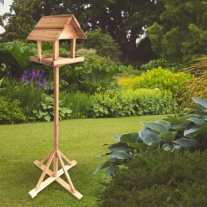 Traditional Wooden Garden Bird House Table - Brown by Garden Mile