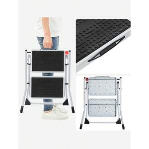 SONGMICS 2-Step Folding Ladder with Anti-Slip Mat - White by SONGMICS