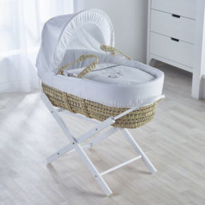 White Wish Upon A Star Palm Moses Basket with Folding Stand White - White by Kinder Valley