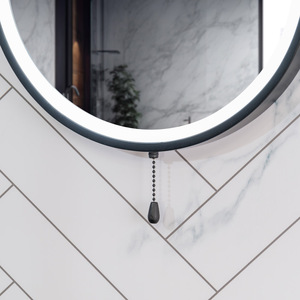 Battery Operated IP44 Rated Round Bathroom Mirror with Pull Cord - Black by ValueLights