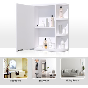 Wall Mount Mirror Cabinet Storage Bathroom Cupboard with Shelves - White by HOMCOM