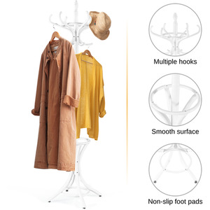 Costway Solid Wood Coat Tree Free Standing Coat Rack Standing Rack - White by Costway