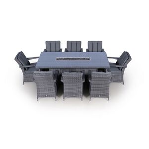 Arizona Fire Pit Square Rattan Patio Dining Set - Grey / 8 by Giardino