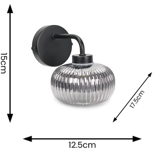 Amaia IP44 Bathroom Wall Light with Ribbed Glass Shade - Black by ValueLights