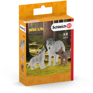 SCHLEICH Wild Life Mother Wolf with Pups Toy Figures Set - White by SCHLEICH