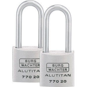Pack of 2 Long Shackle Aluminium 20mm Padlocks - Silver by Burg-Wachter