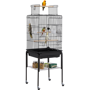 Rolling Metal Play Top Bird Cage with Stand - Black by Yaheetech