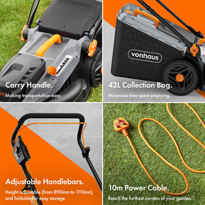 Electric Corded Lawn Mower - Grey by VonHaus