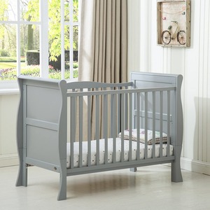 Savannah Sleigh Wooden Baby Cot Bed with Mattress - Grey by Mcc Direct