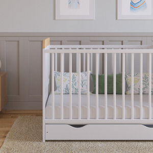 Levi Cot Bed With Drawer And Mattress - White/Pine by Love For Sleep