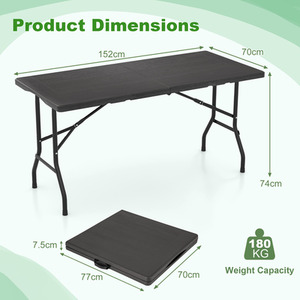152 cm Portable Folding Picnic Table - Black by Costway