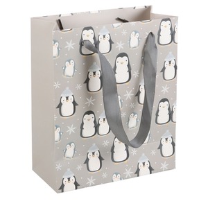 Winter Penguin Gift Bag - Medium - Grey by Kingsbury Gifts