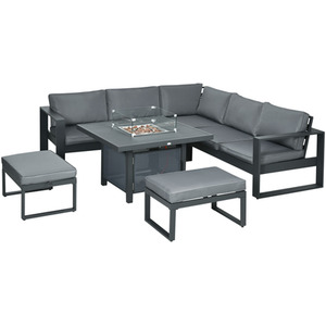 Outsunny 6pcs Aluminium Garden Furniture Set with Fire Pit Table - Grey by Outsunny