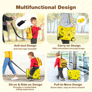 Kids Ride-on Hardshell Suitcase Backpack - Yellow by Costway