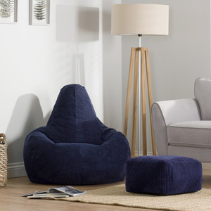 icon Dalton Gaming Bean Bag Chair and Footstool, Corduroy - Navy by icon