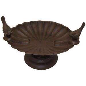 Brown Decorative Birds Scalloped Oval Bird Bath Cast Iron - Brown by Homescapes