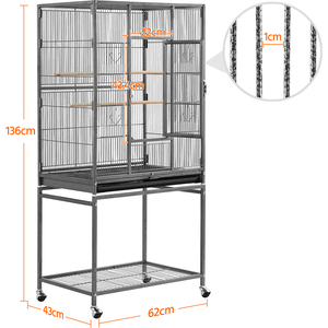 Large Rolling Metal Pet Cage with Detachable Stand - Black by Yaheetech