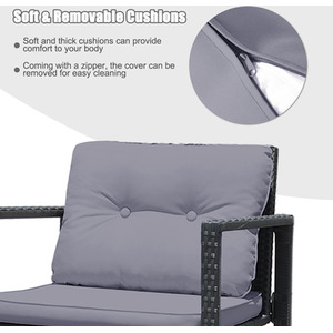 PE Rattan Rocking Chair Set with Cushion - Grey by Costway