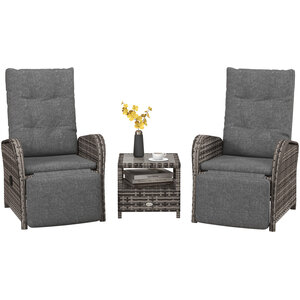 Outsunny 3 Piece Rattan Wicker Chaise Lounge Sofa Sets - Grey by Outsunny