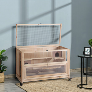 PawHut Wooden Small Animals Kit Hutch with 3 Tiers - Natural Wood by PawHut