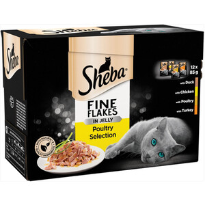 Pack of 12 Sheba Fine Flakes Poultry Jelly by Sheba