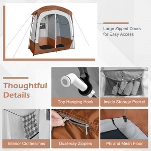 2 Rooms Shower Tent - Brown & Grey by Costway