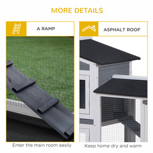 PawHut 2-Tier Pet Hutch Wooden Cage with Run Ramp - Grey by PawHut