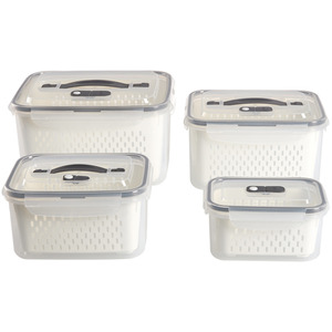 Livingandhome Set of 4 Fridge Storage Containers - Grayish White by Livingandhome