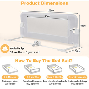 Foldable Toddler Bed Rail - White by Costway