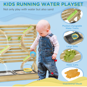 Outsunny Kids Running Water Outdoor Playset with Sink Toys, Water Carts - Brown by Outsunny