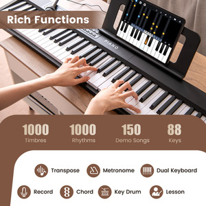 88 Key Foldable Electric Keyboard Piano - Black by Costway