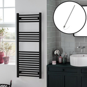 Bray Electric Heated Towel Rail, Prefilled, Straight, Black - Black / 120cm by SolAire Heating Products