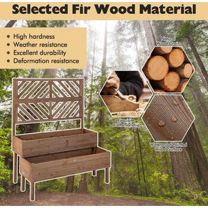 2-Tier Raised Garden Bed with Trellis - Brown by Costway
