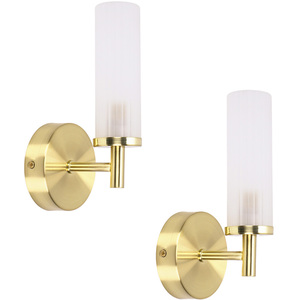 Pair of - Canya IP44 Bathroom Frosted Reeded Glass Wall Lights LED Bulb - Gold by ValueLights